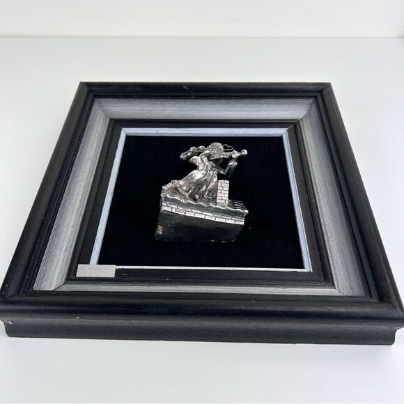 Vintage Stamped 925 Jewish Man Playing Fiddler Wall Sculpture By A Kedem Framed - Picture 5 of 12